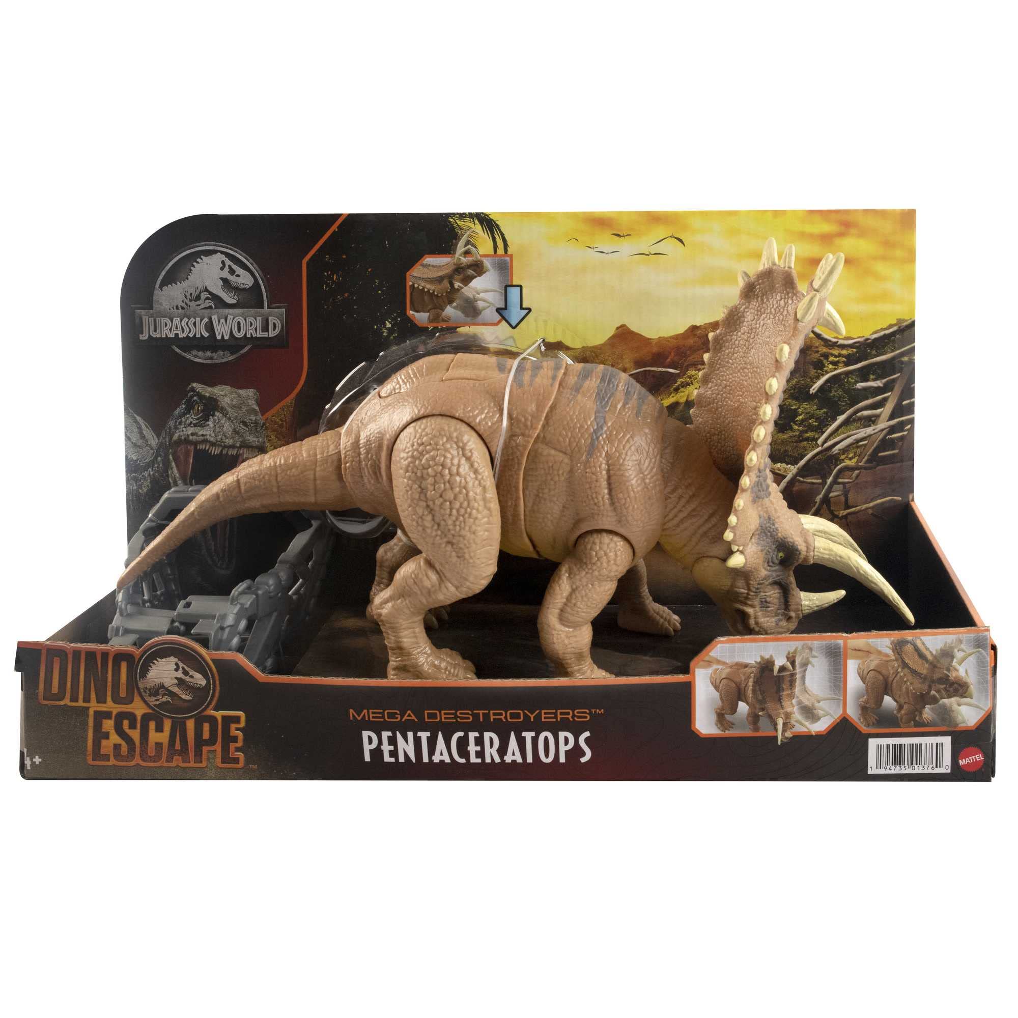 Mattel Jurassic World Camp Cretaceous Mega Destroyers Pentaceratops Dinosaur Action Figure, Toy with Movable Joints, Attack and Breakout Feature