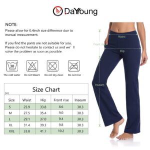 DAYOUNG Bootcut Yoga Pants for Women Flare High Waist Tummy Control Non See-Through Bootleg Workout Yoga Pants Pants-Y60-Navy Blue-M