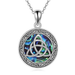 yfn celtic trinity knot necklace sterling silver abalone shell triangle triquetra pendant necklace good luck irish jewelry for women men