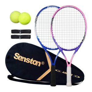 Senston 23 inch Tennis Racket for Kids 2-Pack Boys Girls Tennis Racquets Kids Complete Tennis Set with Balls Pink+Blue