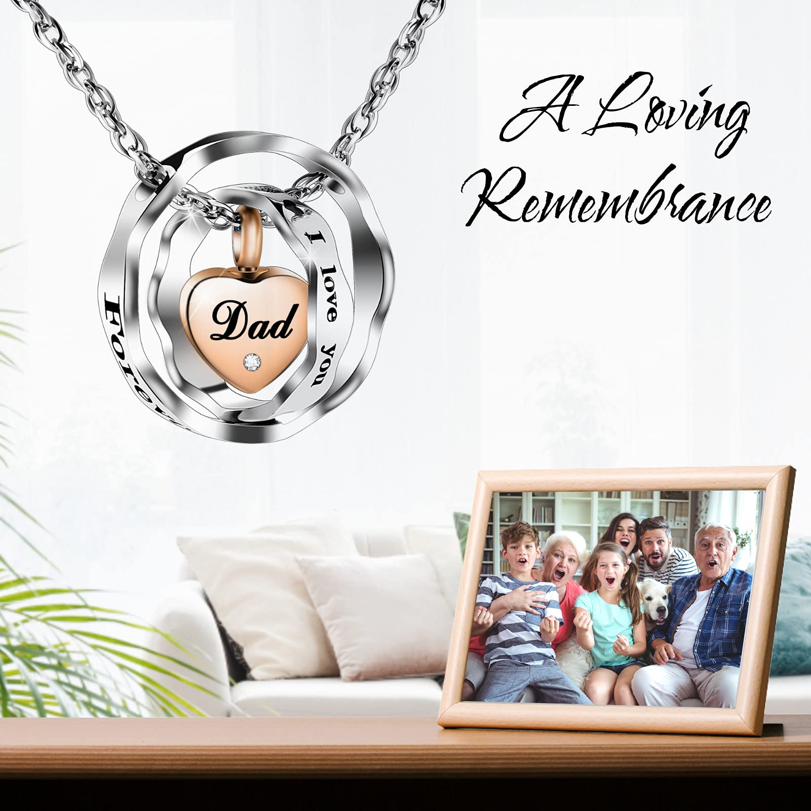 SOITIS Urn Necklace for Ashes Stainless Steel Cremation Necklace with Heart Waterproof Ashes Necklace Memorial Keepsake for Dad