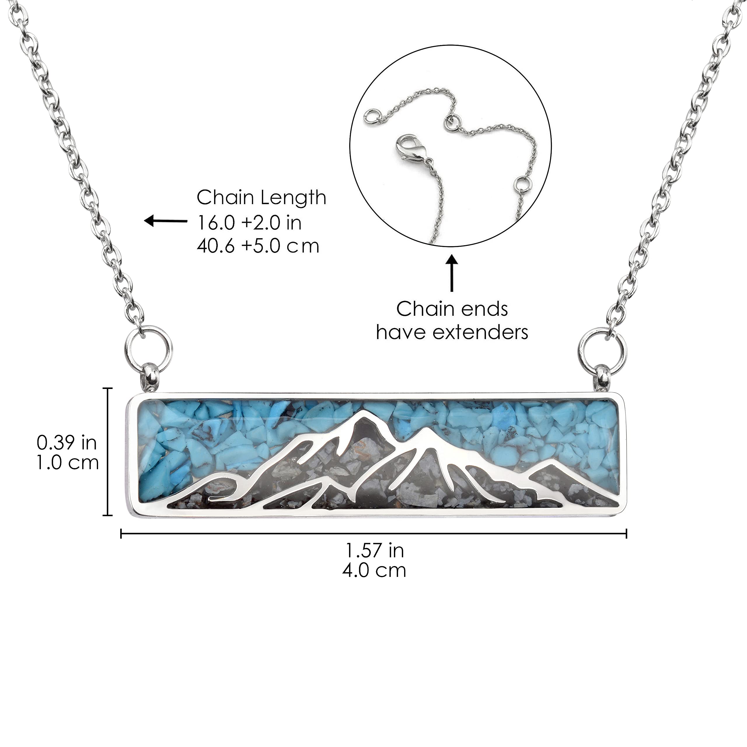 Lauren-Spencer Gemstone Mountain Necklace for Women Turquoise Tumbled Chips Pendant Necklace Dainty Mountain Range Bar Necklaces for Women Girls Nature Jewelry Gift, Stainless Steel, Created Turquoise