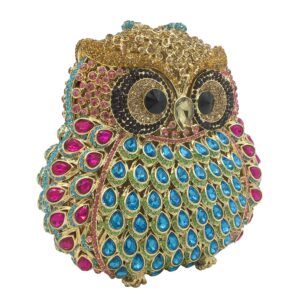 Boutique De FGG Multicoloured Owl Crystal Clutch Bag Animal Evening Handbags Women Formal Party Rhinestone Clutch Purse, Small