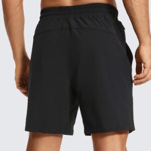 CRZ YOGA Men's Linerless Workout Shorts - 7'' Quick Dry Running Sports Athletic Gym Shorts with Pockets Black Large