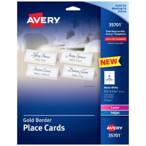 place cards with gold border, 1-7/16" x 3-3/4", 65 lbs / 176 gsm, laser/inkjet, 150 cards