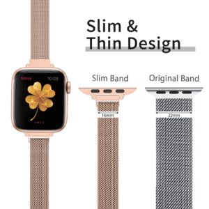 Compatible with Apple Watch Band 38mm 40mm 41mm 42mm 44mm 45mm 49mm, Stainless Steel Slim & Thin Milanese Magnetic Clasp Strap Women and Men Replacement Band for iWatch Series SE 9 8 7 6 5 4 3 2 1