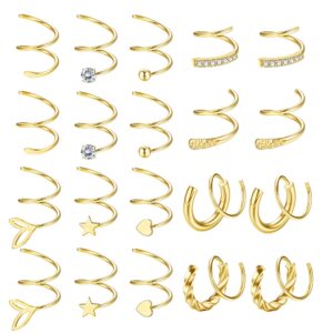 drperfect 10pairs twisted hoop earrings for women 316l stainless steel spiral earrings cuff wrap earrings double hoop earrings twist earrings