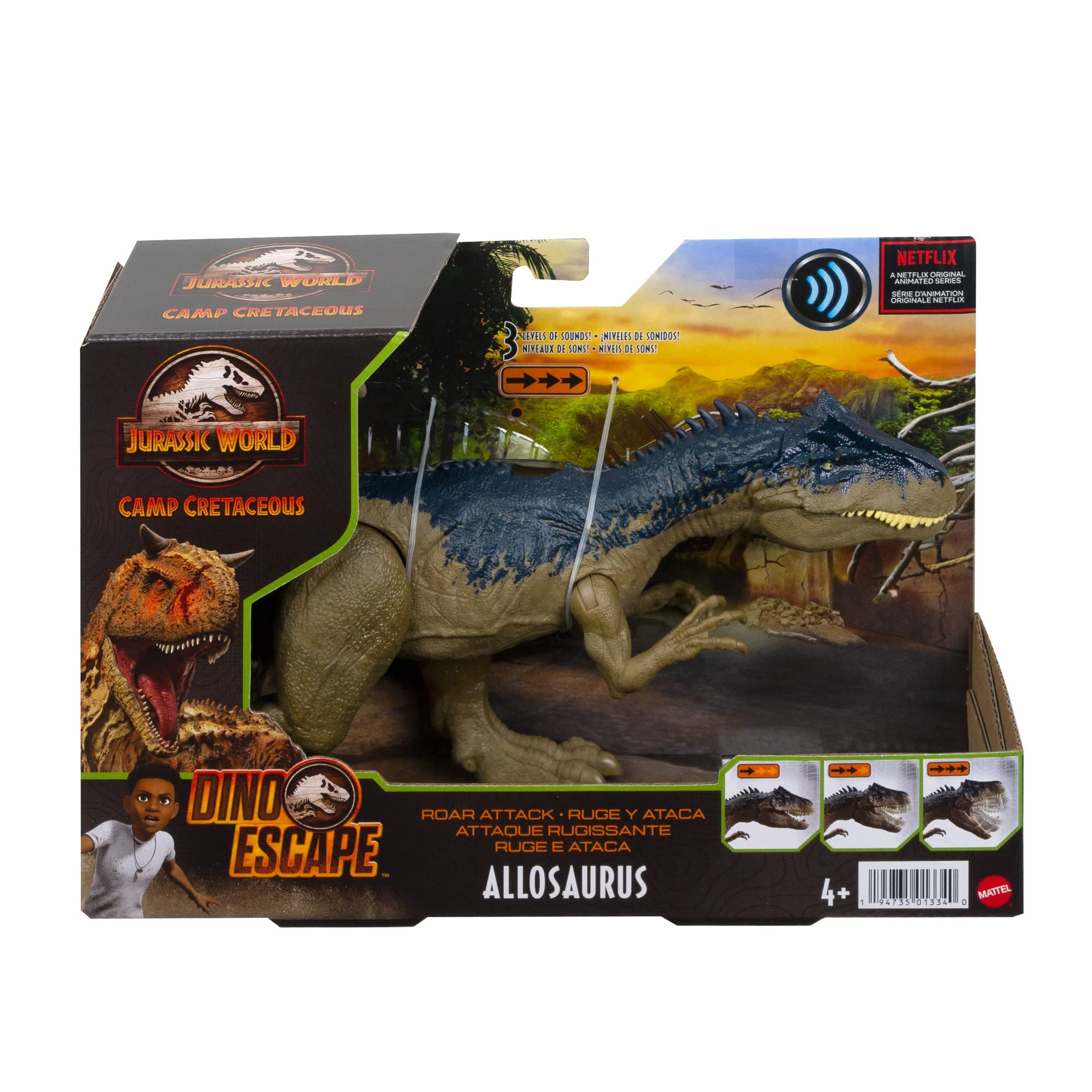 Jurassic World Toys Camp Cretaceous Roar Attack Allosaurus Dinosaur Action Figure with Strike Feature and Sounds, Toy Gift and Collectible