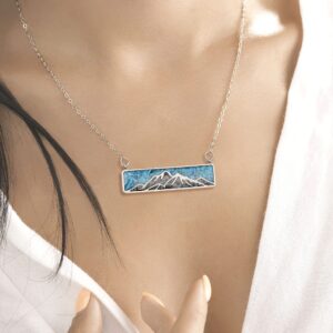 Lauren-Spencer Gemstone Mountain Necklace for Women Turquoise Tumbled Chips Pendant Necklace Dainty Mountain Range Bar Necklaces for Women Girls Nature Jewelry Gift, Stainless Steel, Created Turquoise