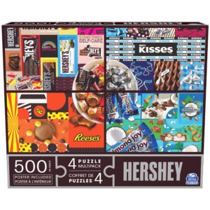 toys_and_games hershey's, 4 puzzle multipack, 500 pieces combine to form mega puzzle: reese’s, hershey’s kisses, almond joy, for kids and adults