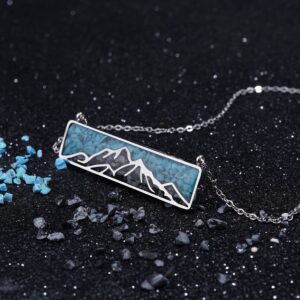 Lauren-Spencer Gemstone Mountain Necklace for Women Turquoise Tumbled Chips Pendant Necklace Dainty Mountain Range Bar Necklaces for Women Girls Nature Jewelry Gift, Stainless Steel, Created Turquoise