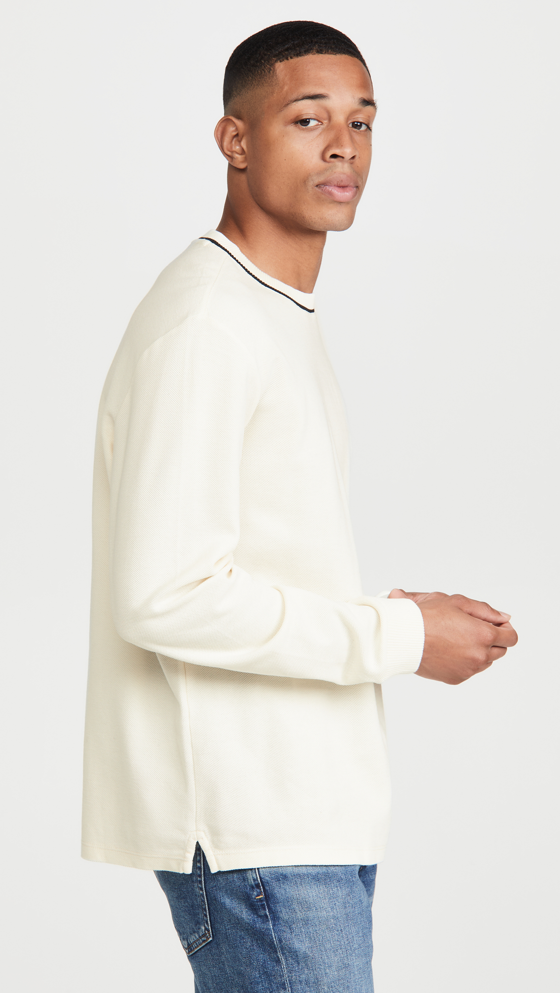 Club Monaco Men's Pique Sweatshirt, Blanc DE Blanc, Large