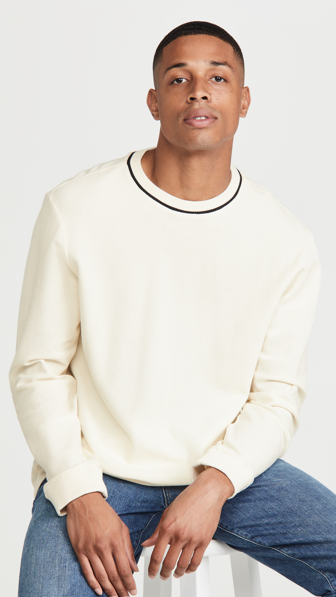 Club Monaco Men's Pique Sweatshirt, Blanc DE Blanc, Large