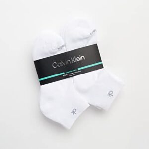 Calvin Klein Women's Athletic Sock - Cushion Quarter Cut Ankle Socks (6 Pack), Size 4-10, White