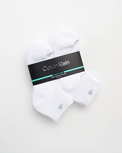 Calvin Klein Women's Athletic Sock - Cushion Quarter Cut Ankle Socks (6 Pack), Size 4-10, White