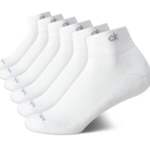 Calvin Klein Women's Athletic Sock - Cushion Quarter Cut Ankle Socks (6 Pack), Size 4-10, White