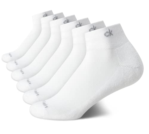 Calvin Klein Women's Athletic Sock - Cushion Quarter Cut Ankle Socks (6 Pack), Size 4-10, White