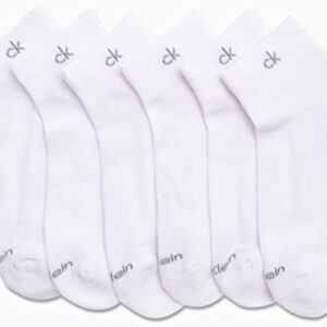 Calvin Klein Women's Athletic Sock - Cushion Quarter Cut Ankle Socks (6 Pack), Size 4-10, White