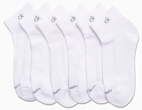 Calvin Klein Women's Athletic Sock - Cushion Quarter Cut Ankle Socks (6 Pack), Size 4-10, White