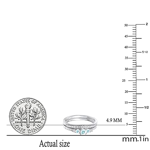 Dazzlingrock Collection Round Aquamarine & White Diamond Classic 5 Stone Wedding Ring Set for Women in 10K White Gold, Size 7