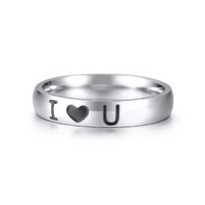 WOYNJI Stainless Steel Ring Faith Love Hope Engraved Plain Wedding Band for Men Women, I Love U Size 12