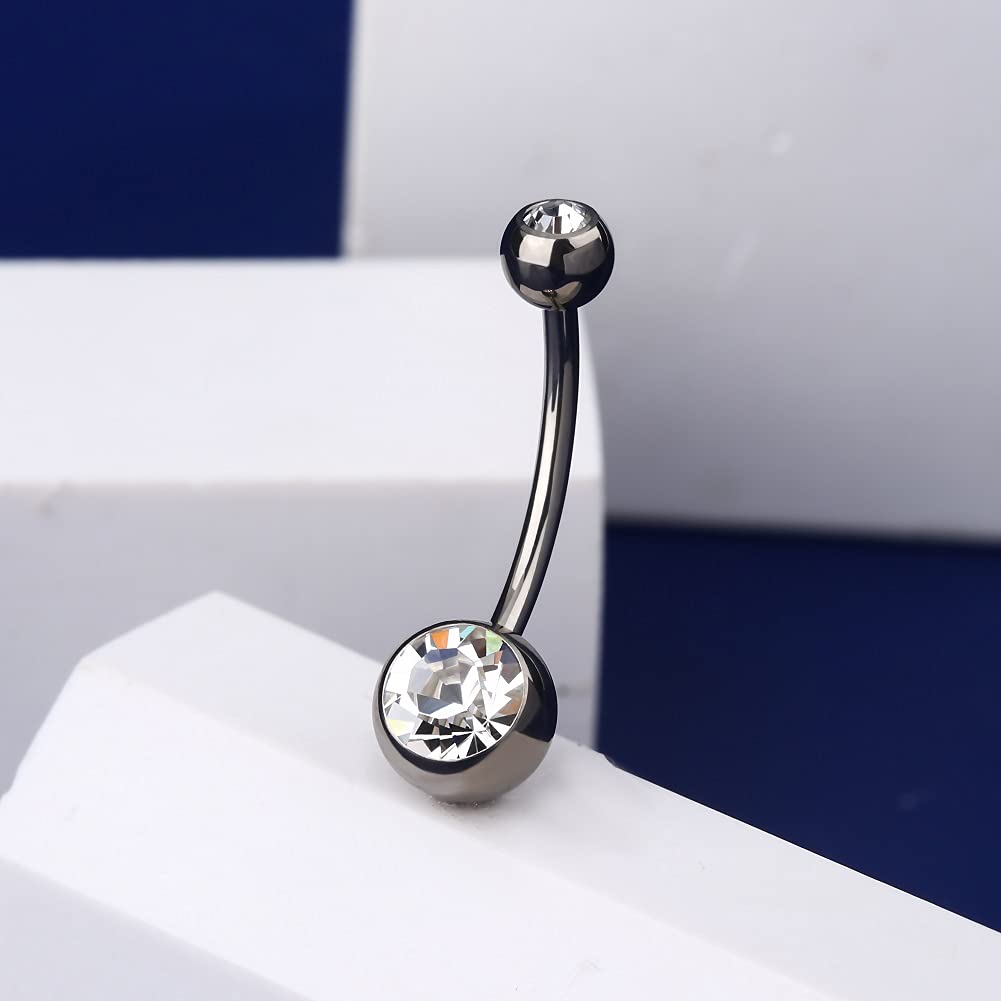 OUFER 14MM Belly Button Rings G23 Solid Titanium 14G Clear CZ Belly Rings Navel Piercing Jewelry Navel Rings