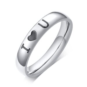 WOYNJI Stainless Steel Ring Faith Love Hope Engraved Plain Wedding Band for Men Women, I Love U Size 12