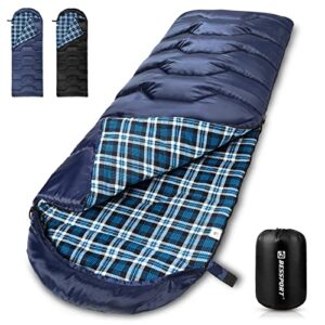 bessport flannel lined sleeping bag winter | 18℉ extreme 3-4 season warm & cool weather adult sleeping bags large | lightweight, waterproof for camping, backpacking, hiking