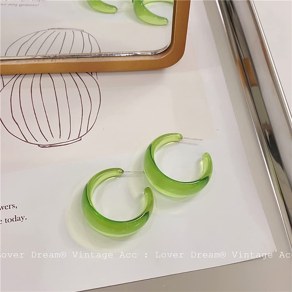 CSIYANJRY99 Green Hoop Earrings for Women Resin Acrylic Hoops Trendy Y2k Hoop Earrings C Shaped Resin Earrings for Women(E-green)