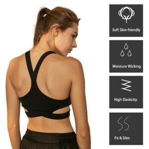 LUAN Sports Bras for Women Front Cross Strappy Sports Bra Padded Tank Top Cutout Yoga Tops (Black, Small)