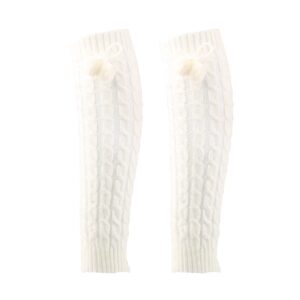 Jilneed Long Leg Warmers for Women Lolita Fashion Wool Cable Knit Thigh High Leg Warmers Loose Socks (White)