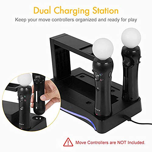 4-in-1 PSVR Charge & Display Stand, Generation Multi Function Stand with Storage Headpiece Holder, 2 Move Controllers Rapid Charging Station and Processor Unit Stand