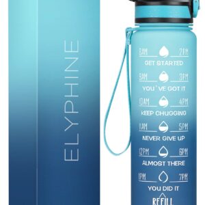 ELYPHINE 32/24 oz Water Bottles with Removable Straw & Time Marker, Motivational Sports Bottles with BPA Free Tritan Material, Leakproof Water Jug for Fitness