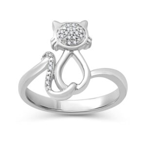 Jewelili Sterling Silver 1/20 Cttw Natural White Round Diamond Cat Ring, Size 7