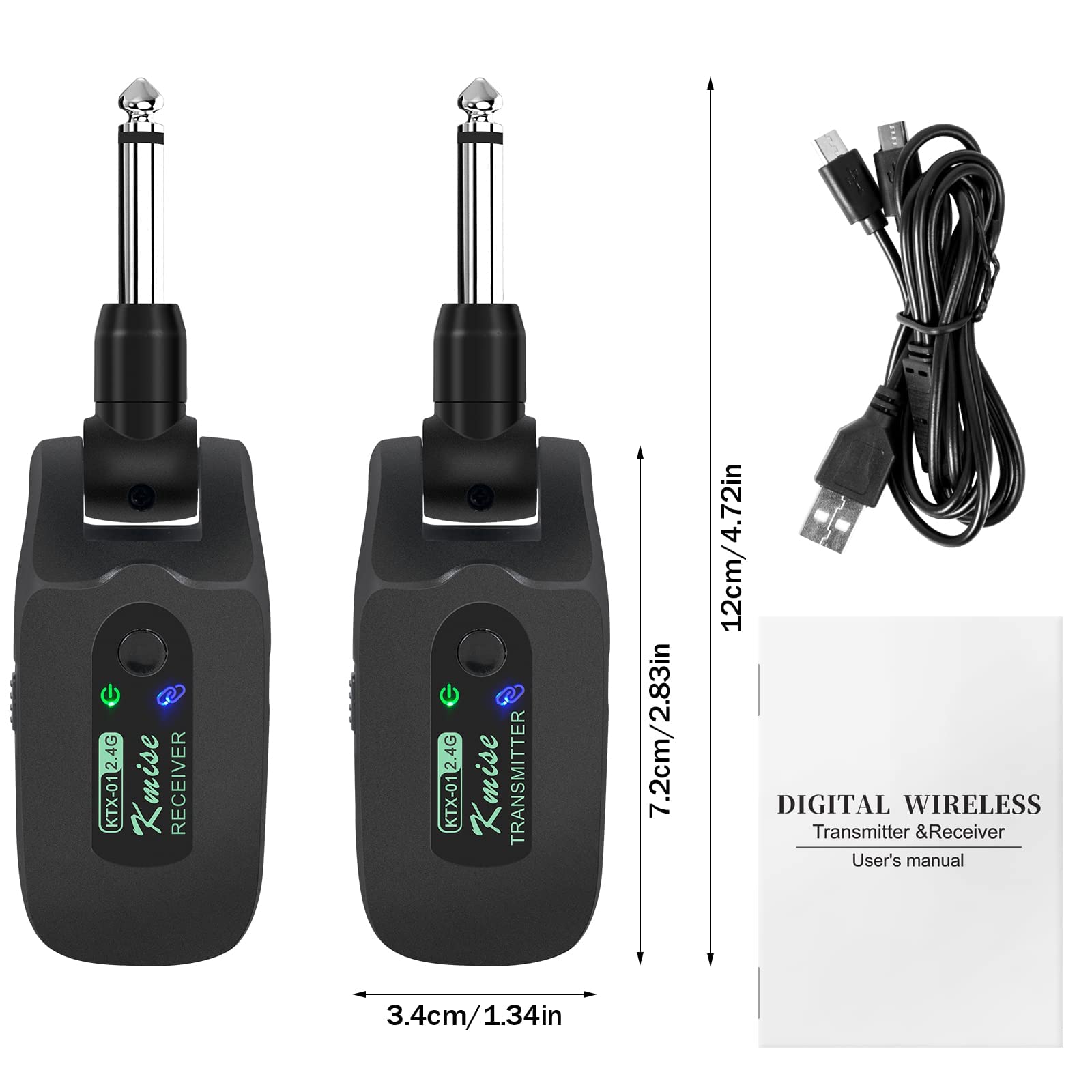 Wireless Guitar System, Kmise 2.4GHZ Transmitter Receiver for Electric Bass Guitars Accessories W/ 100 Feet Transmission Distance & over Working 10h Rechargeable Lithium Battery