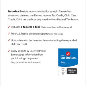 TurboTax Basic 2021 Tax Software, Federal Tax Return Only with E-file [PC/Mac Disc]