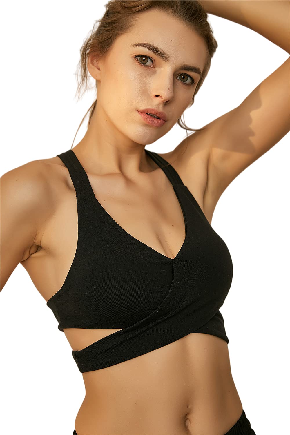 LUAN Sports Bras for Women Front Cross Strappy Sports Bra Padded Tank Top Cutout Yoga Tops (Black, Small)