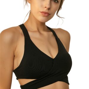 LUAN Sports Bras for Women Front Cross Strappy Sports Bra Padded Tank Top Cutout Yoga Tops (Black, Small)