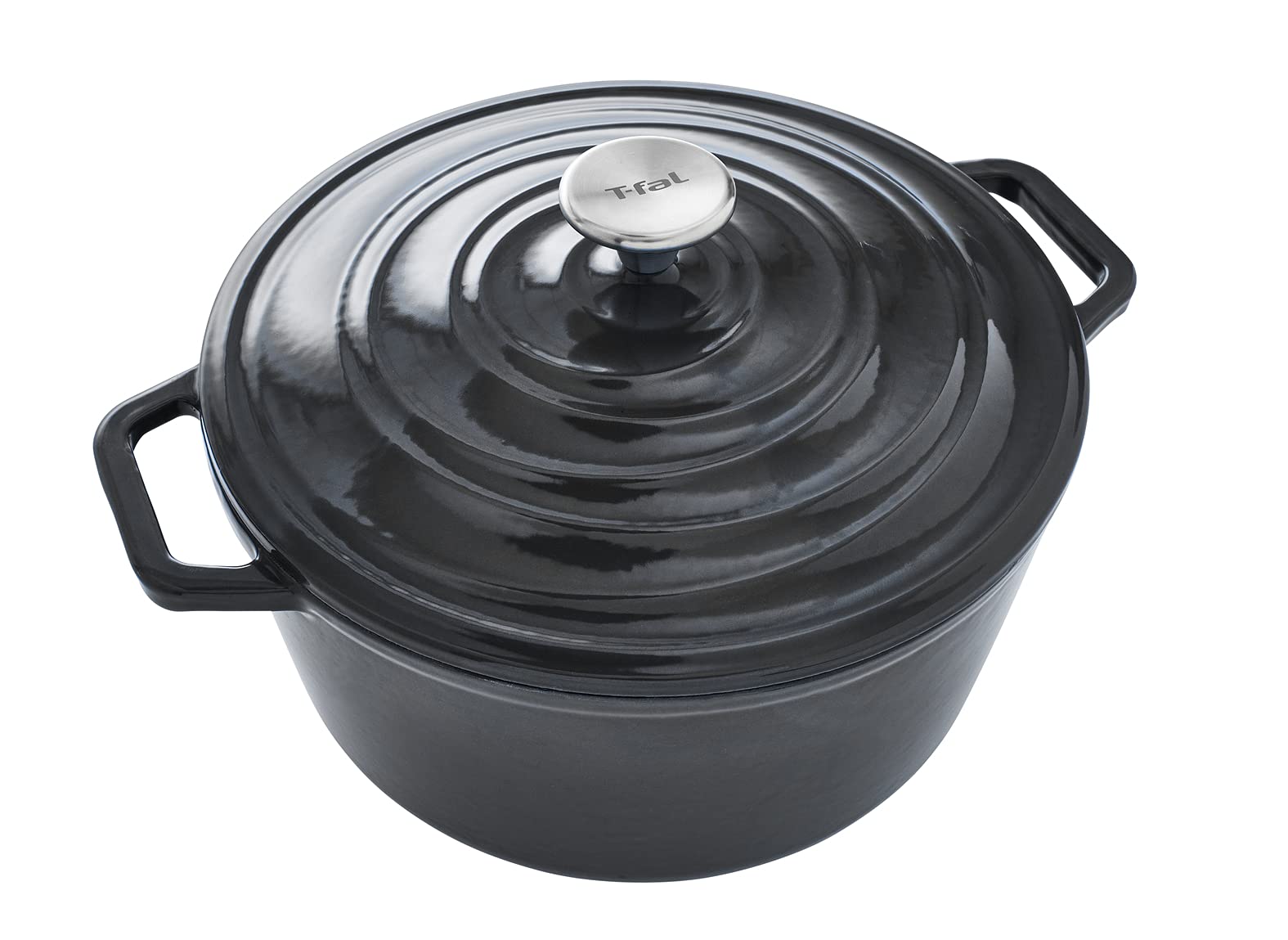 T-fal Cast Iron Enameled Dutch Oven 6 Quart Induction Oven Broiler Safe 500F Pots and Pans, Cookware Grey