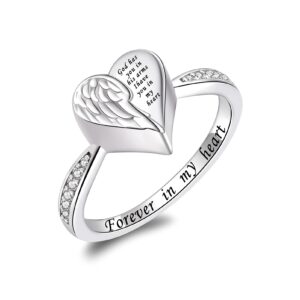 Angel Wing Heart Cremation Ring for Women - 925 Sterling Silver Holds Loved Ones Ashes Rings for Pet Human Ash (10)