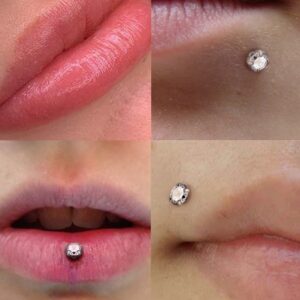 Vsnnsns 16G Lip Rings Stainless Steel Clear Cubic Zirconia Labret Monroe Lip Rings Nail Cartilage Tragus Helix Earrings Studs Ring Medusa Piercing Jewelry for Women Men 8mm