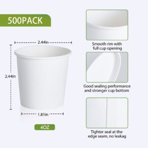 LITOPAK 500 Pack 4 oz Paper Cups, Disposable Coffee Cups, White Espresso Cups, Hot/Cold Beverage Drinking Cups for Party, Picnic, and Travel