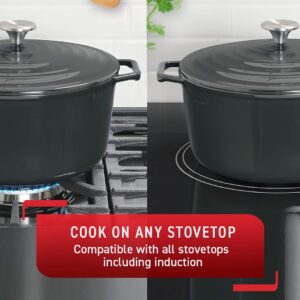 T-fal Cast Iron Enameled Dutch Oven 6 Quart Induction Oven Broiler Safe 500F Pots and Pans, Cookware Grey