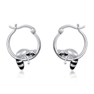 polar bear/fox/hummingbird/rabbit/raccoon hoop earrings for women 925 sterling silver animal huggie hoop earrings jewelry gifts (raccoon)