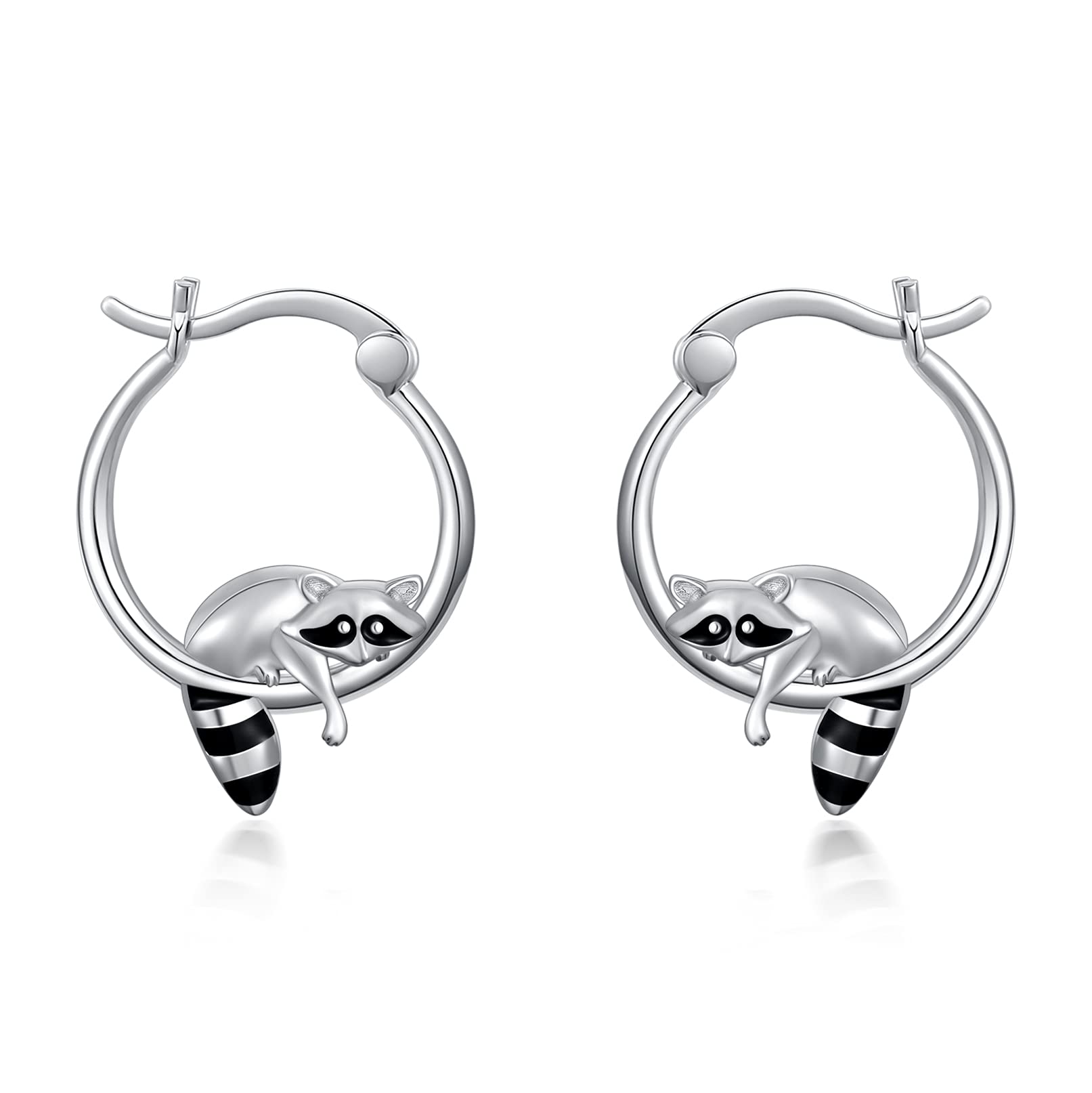 Polar Bear/Fox/Hummingbird/Rabbit/Raccoon Hoop Earrings for Women 925 Sterling Silver Animal Huggie Hoop Earrings Jewelry Gifts (raccoon)