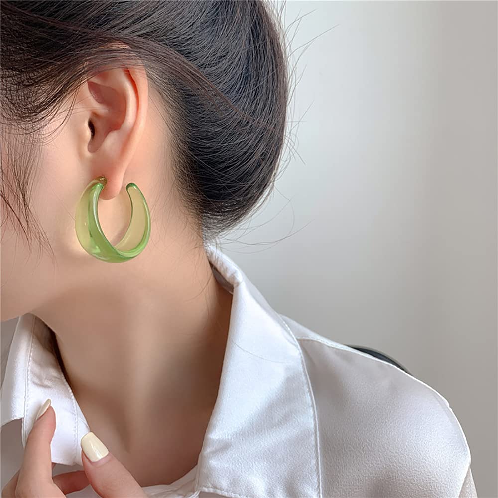 CSIYANJRY99 Green Hoop Earrings for Women Resin Acrylic Hoops Trendy Y2k Hoop Earrings C Shaped Resin Earrings for Women(E-green)