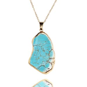 turquoise necklace pendant 14k gold plated genuine irregular gemstones,natural crystal healing handmade gift jewelry for men women