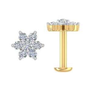 0.15 Carat 7-Stone Cluster Diamond Nose Pin Stud in 18K Yellow Gold