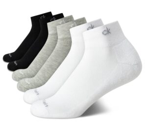 calvin klein women's athletic sock - cushion quarter cut ankle socks (6 pack), size 4-10, blackwhitegrey