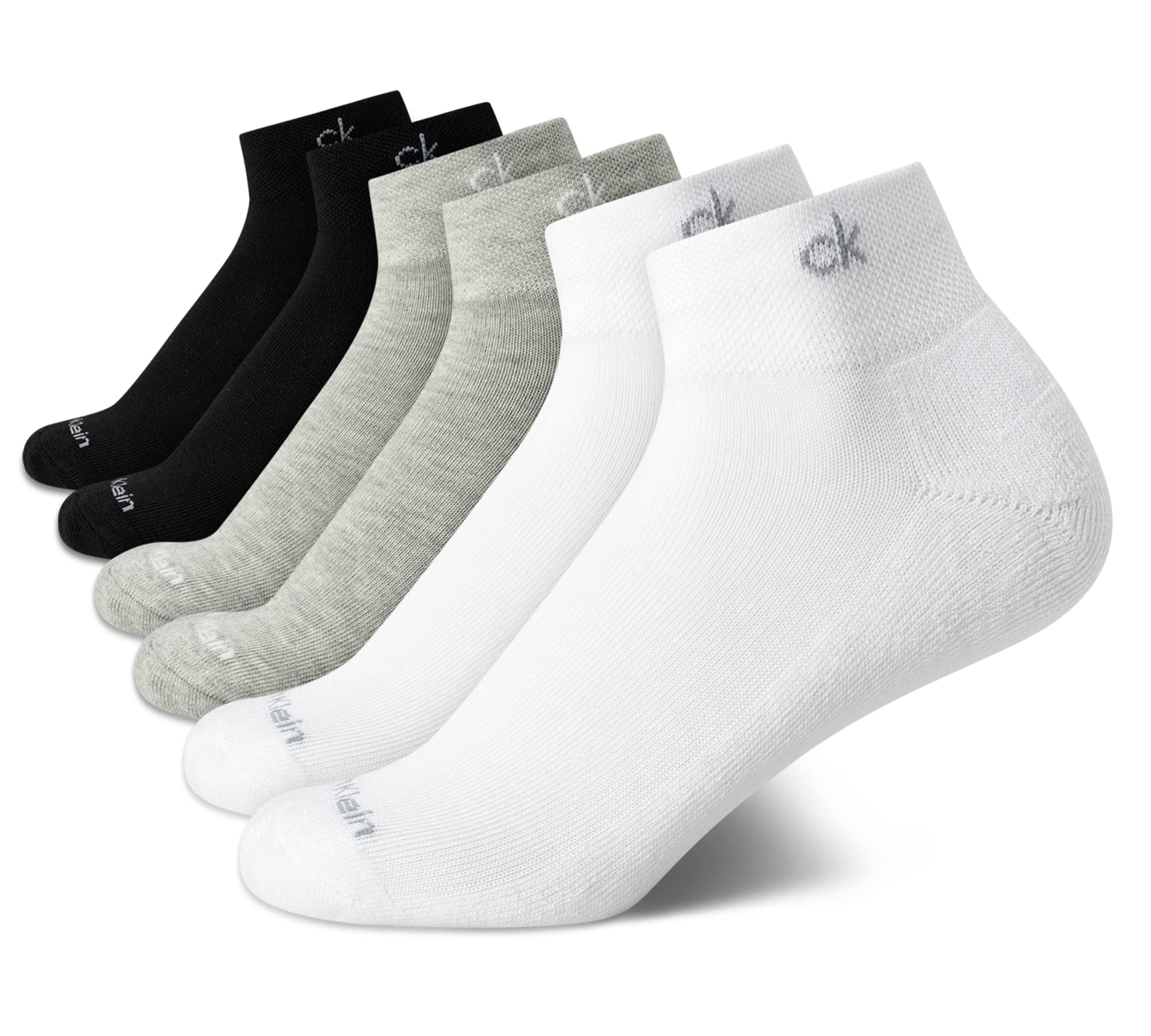 Calvin Klein Women's Athletic Sock - Cushion Quarter Cut Ankle Socks (6 Pack), Size 4-10, BlackWhiteGrey